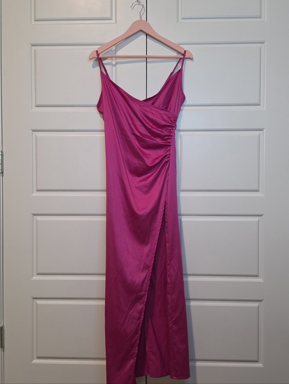 Shein Hot Pink Satin Maxi Dress Size Medium